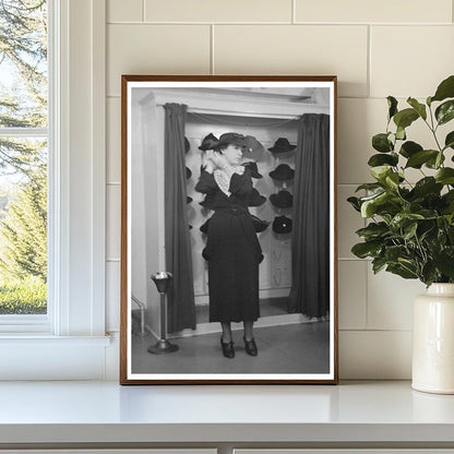 Model Trying Hat in New York City Showroom 1936