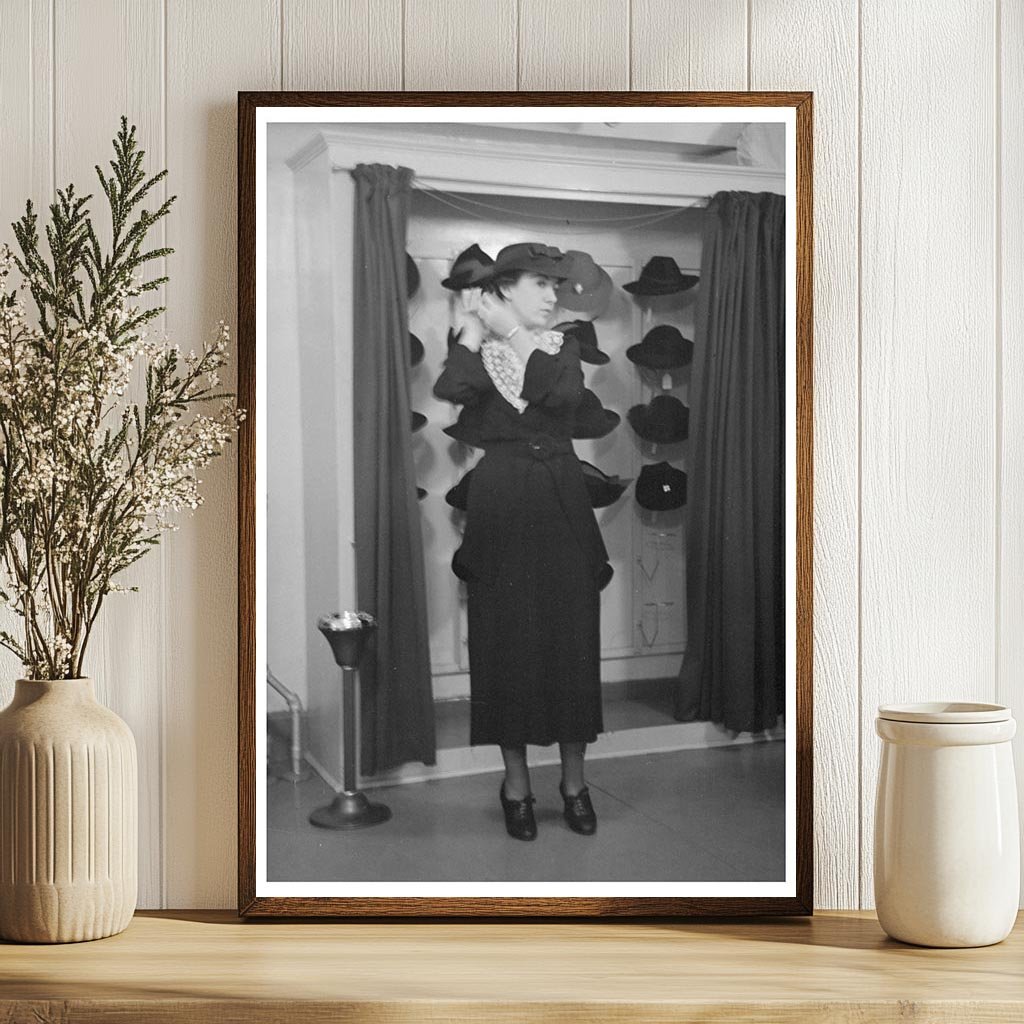 Model Trying Hat in New York City Showroom 1936