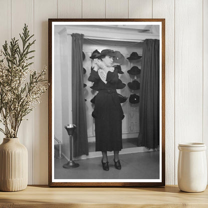 Model Trying Hat in New York City Showroom 1936