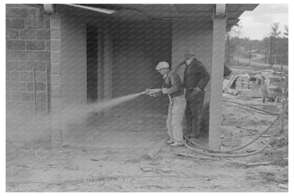 Workers Whitewashing Cinderblock House Jersey Homesteads 1936