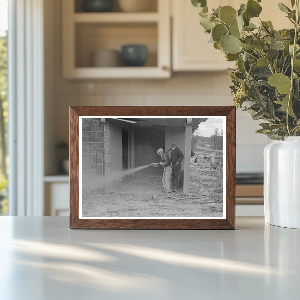 Workers Whitewashing Cinderblock House Jersey Homesteads 1936