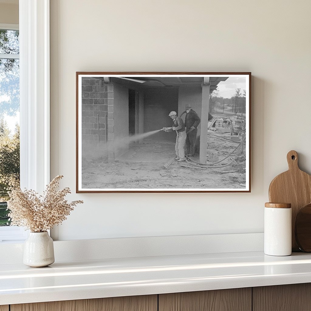 Workers Whitewashing Cinderblock House Jersey Homesteads 1936