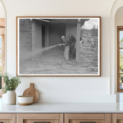 Workers Whitewashing Cinderblock House Jersey Homesteads 1936