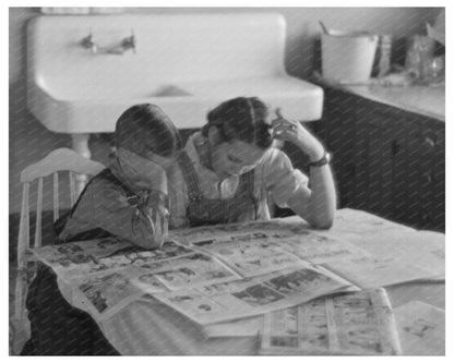 Children Reading Newspapers at Rustan Farm Iowa December 1936