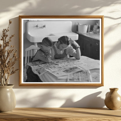 Children Reading Newspapers at Rustan Farm Iowa December 1936