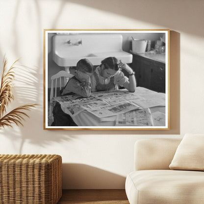 Children Reading Newspapers at Rustan Farm Iowa December 1936