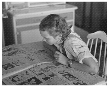 Rustans Daughter Reading Paper on Farm Iowa 1936