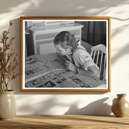 Rustans Daughter Reading Paper on Farm Iowa 1936