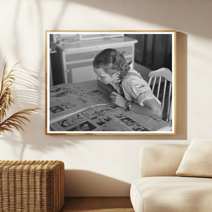 Rustans Daughter Reading Paper on Farm Iowa 1936