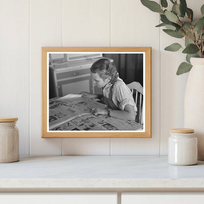 Young Girl Reading Sunday Newspaper on Iowa Farm 1936