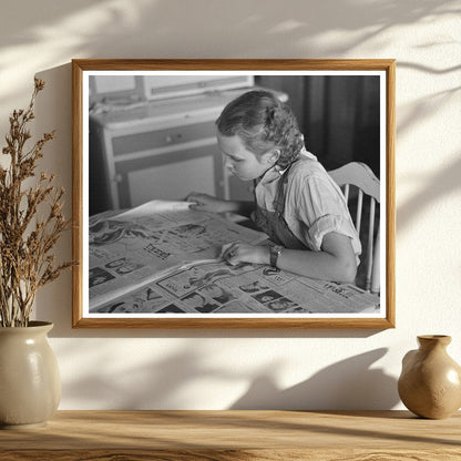 Young Girl Reading Sunday Newspaper on Iowa Farm 1936