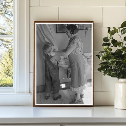 Mrs. Rustan Combing Sons Hair on Farm 1936