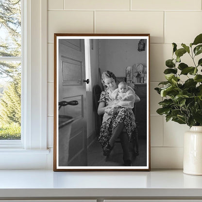 Child and Mother Reading Newspaper in Nissen Hut 1936