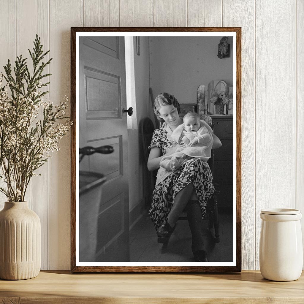 Child and Mother Reading Newspaper in Nissen Hut 1936