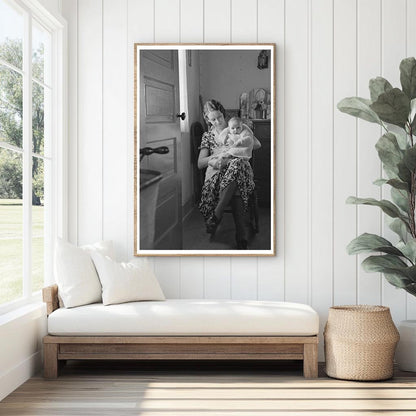 Child and Mother Reading Newspaper in Nissen Hut 1936