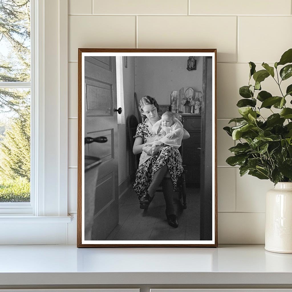 Child with Mother Reading Newspaper in Nissen Shack 1936