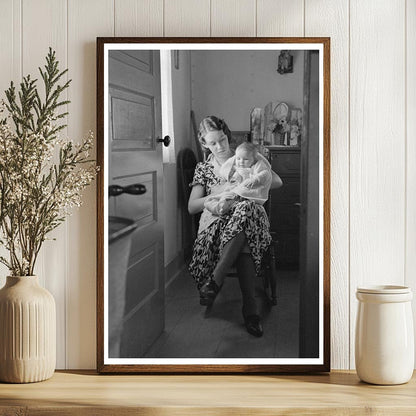 Child with Mother Reading Newspaper in Nissen Shack 1936