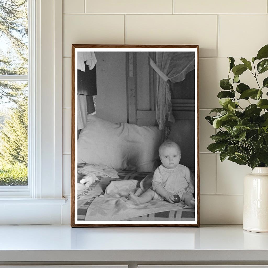 Mrs. Charles Benning and Baby in Shantytown Iowa 1936