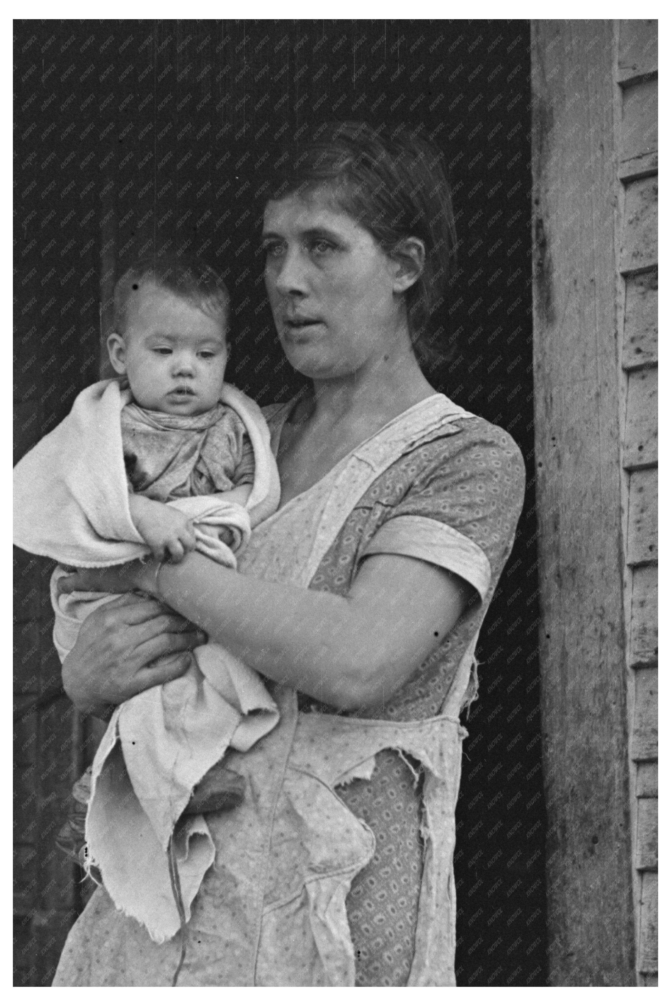 Mrs. Atkinson and Baby in Rural Iowa 1936