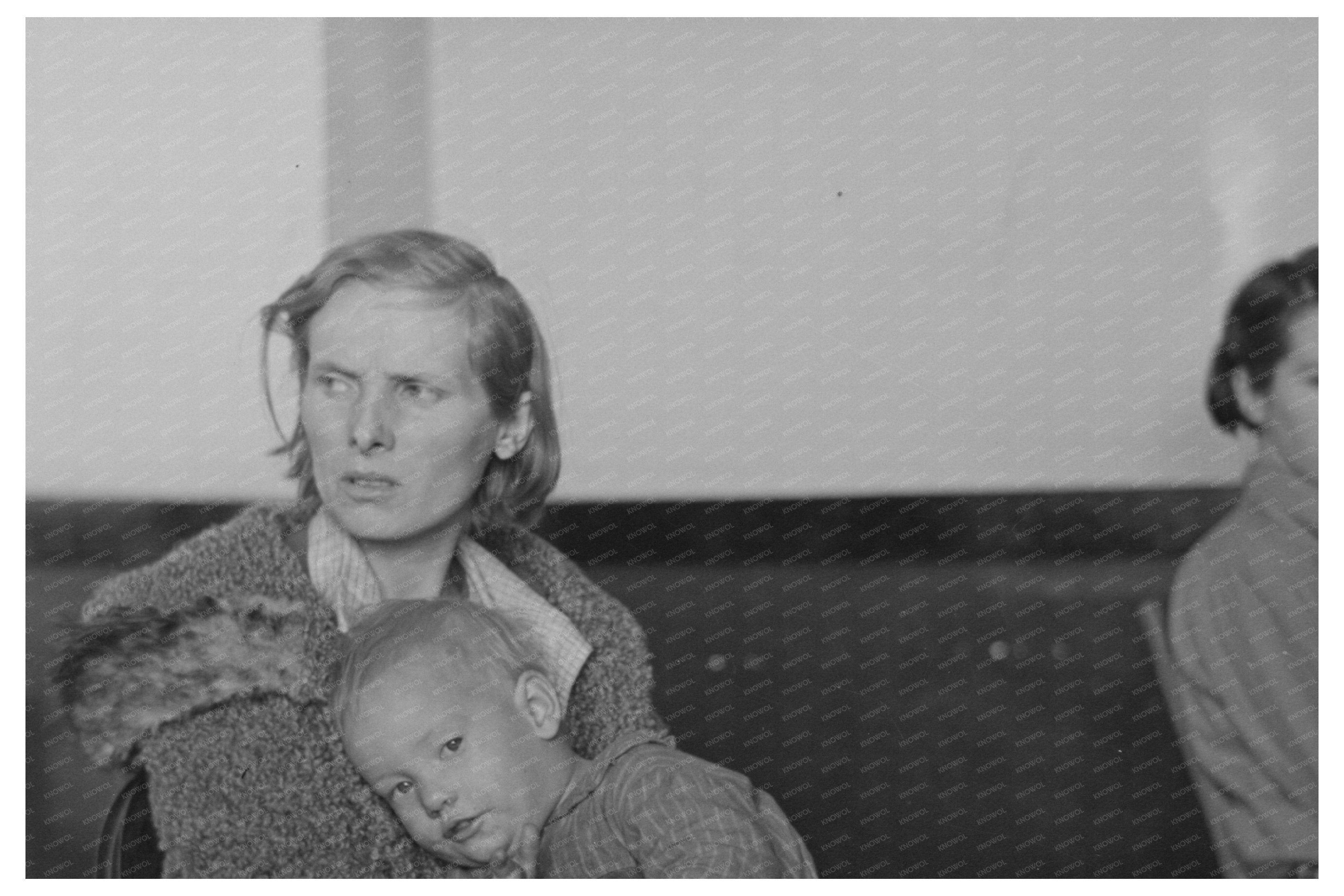 Mother and Child in Schoolhouse during 1937 Missouri Floods