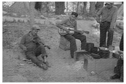 Indian Boys Playing Guitar and Violin at Blueberry Camp 1937