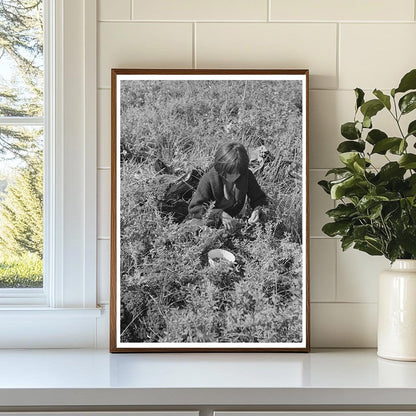 Indian Child Picking Blueberries in Minnesota 1937