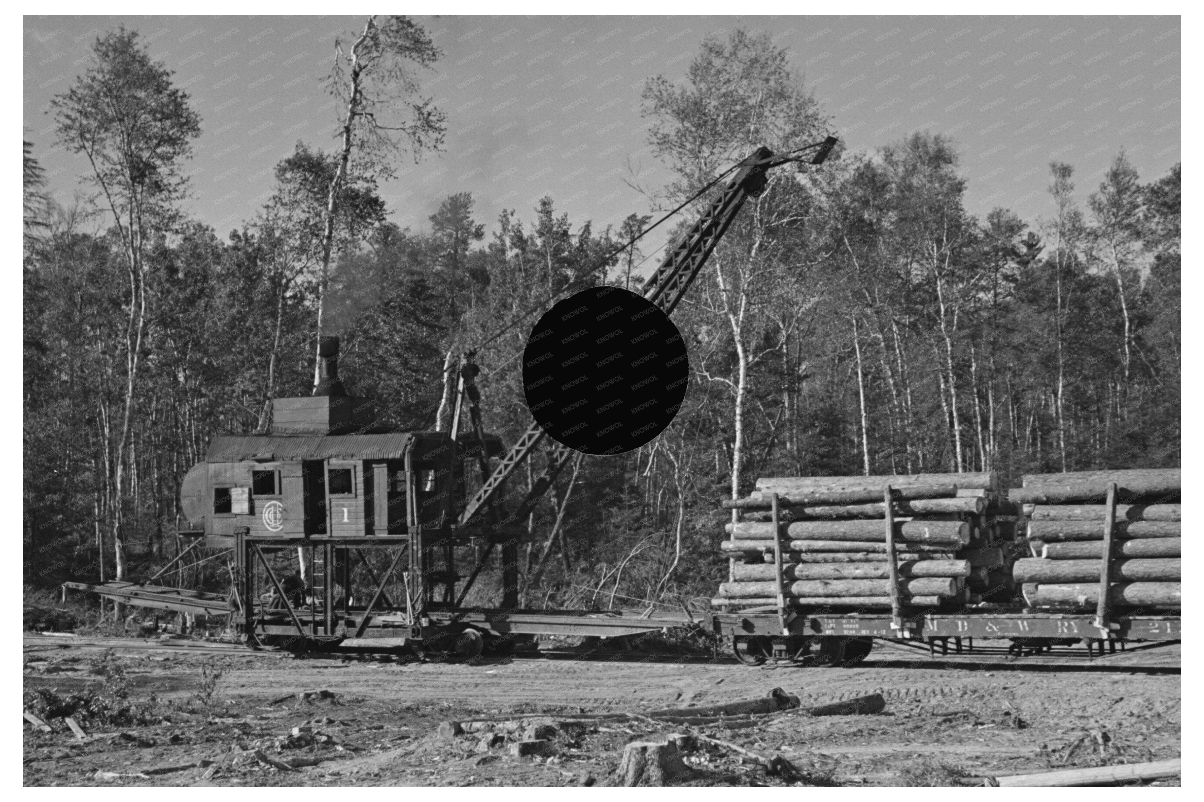 Timber Loading Device Moving Railroad Cars Effie Minnesota 1937