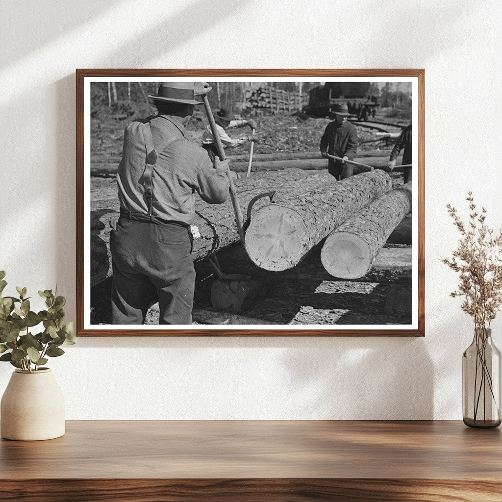 Lumberjack Using Peavy at Minnesota Logging Camp 1937