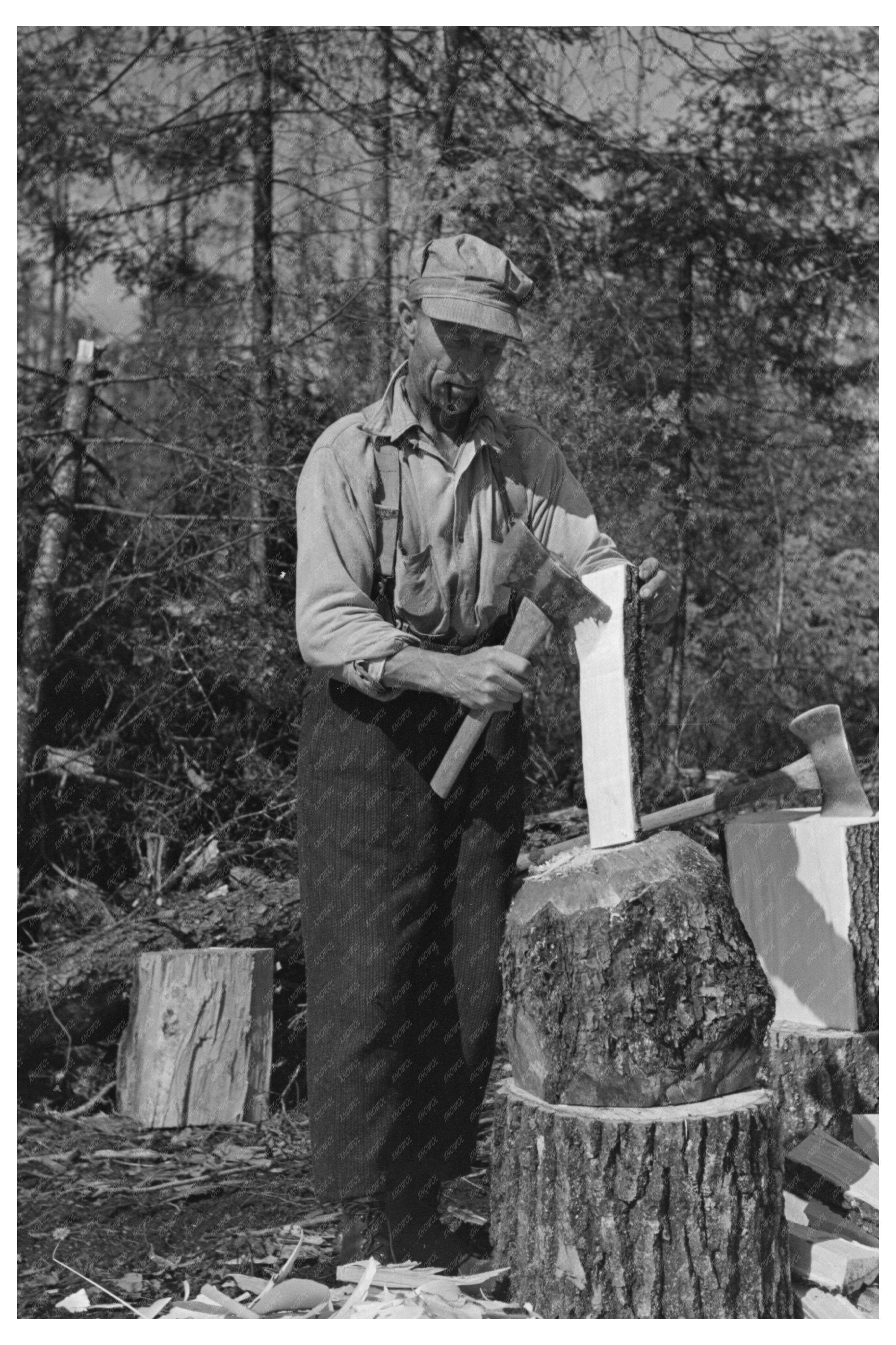 Lumberjacks Crafting Wooden Wedges Minnesota 1937