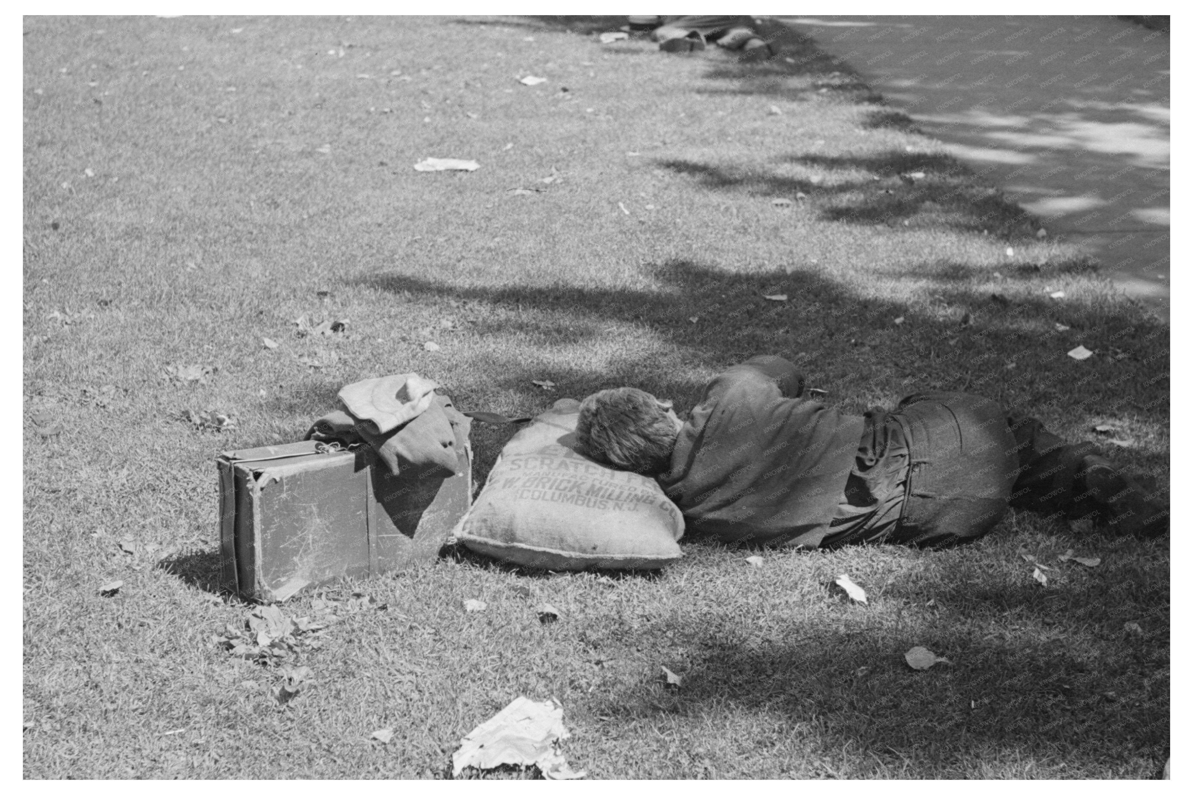 Man Asleep on Park Bench Minneapolis August 1937