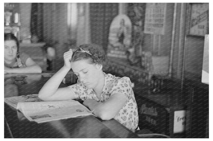 Girl Reading Newspaper in Tower Minnesota Bar 1937