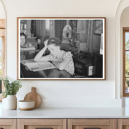 Girl Reading Newspaper in Tower Minnesota Bar 1937