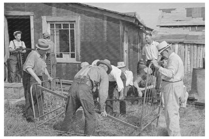 Men Disassembling Bed at Minnesota Auction August 1937