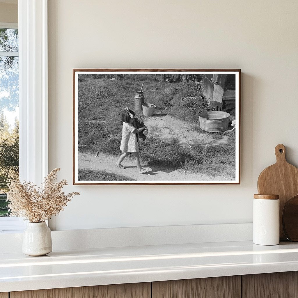 Young Girl Carrying Firewood on Minnesota Farm 1937