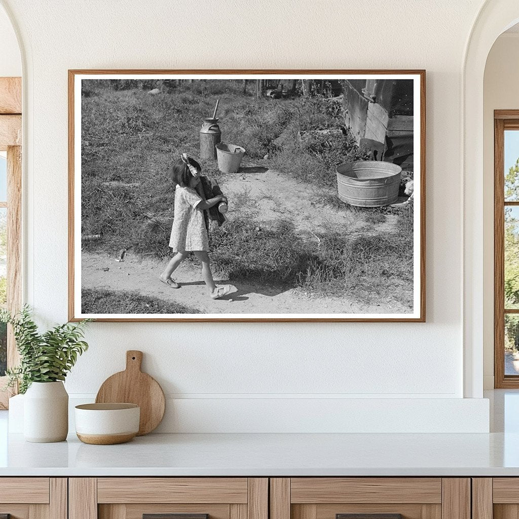 Young Girl Carrying Firewood on Minnesota Farm 1937