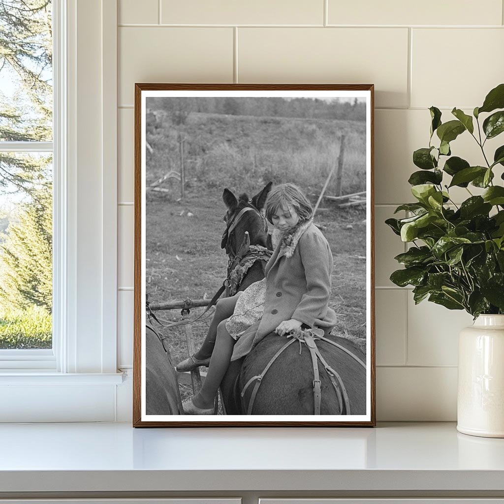 Girl Riding Mule on Farm in Northome Minnesota 1937