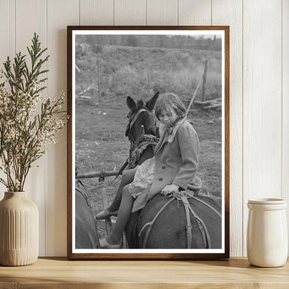 Girl Riding Mule on Farm in Northome Minnesota 1937