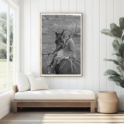 Girl Riding Mule on Farm in Northome Minnesota 1937