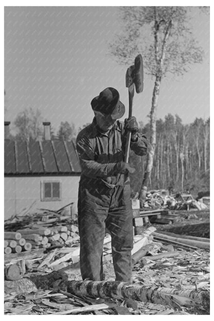 Lumberjack with Broadaxe in Minnesota September 1937