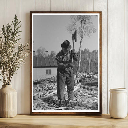 Lumberjack with Broadaxe in Minnesota September 1937