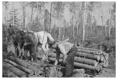 Timber Piling at Logging Camp Effie Minnesota 1937