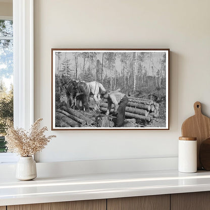 Timber Piling at Logging Camp Effie Minnesota 1937