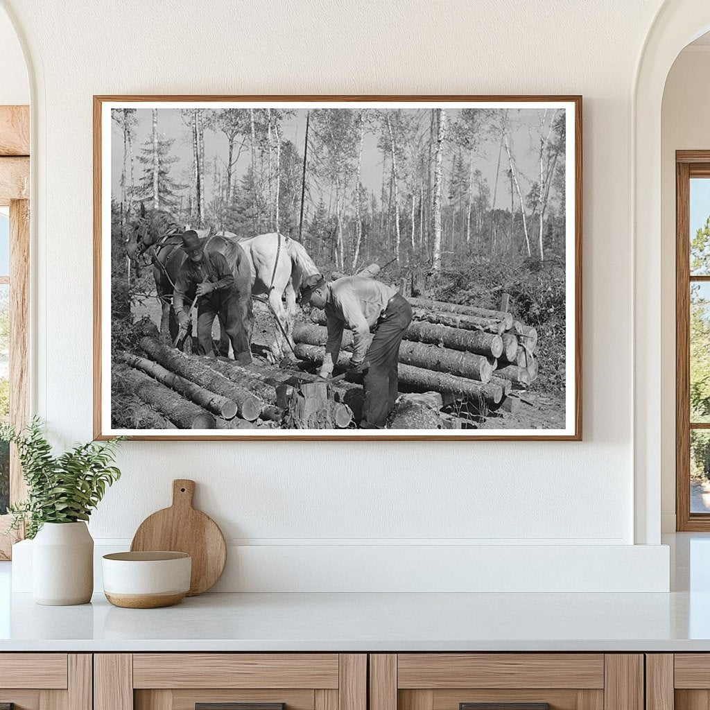 Timber Piling at Logging Camp Effie Minnesota 1937