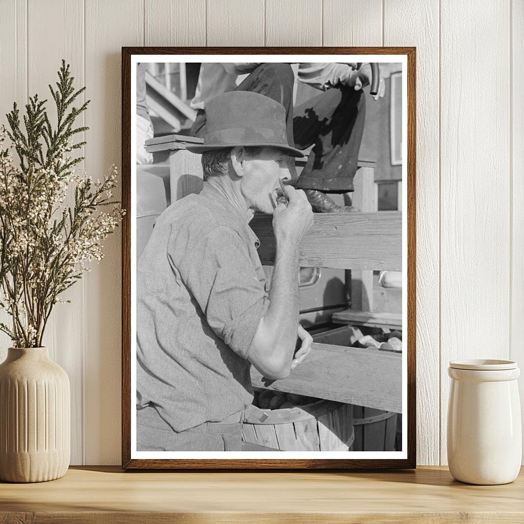 Farmer Enjoying Peach at Sikeston Livestock Auction 1938