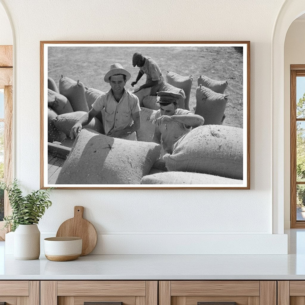 Worker Sewing Rice Sacks in Crowley Louisiana 1938