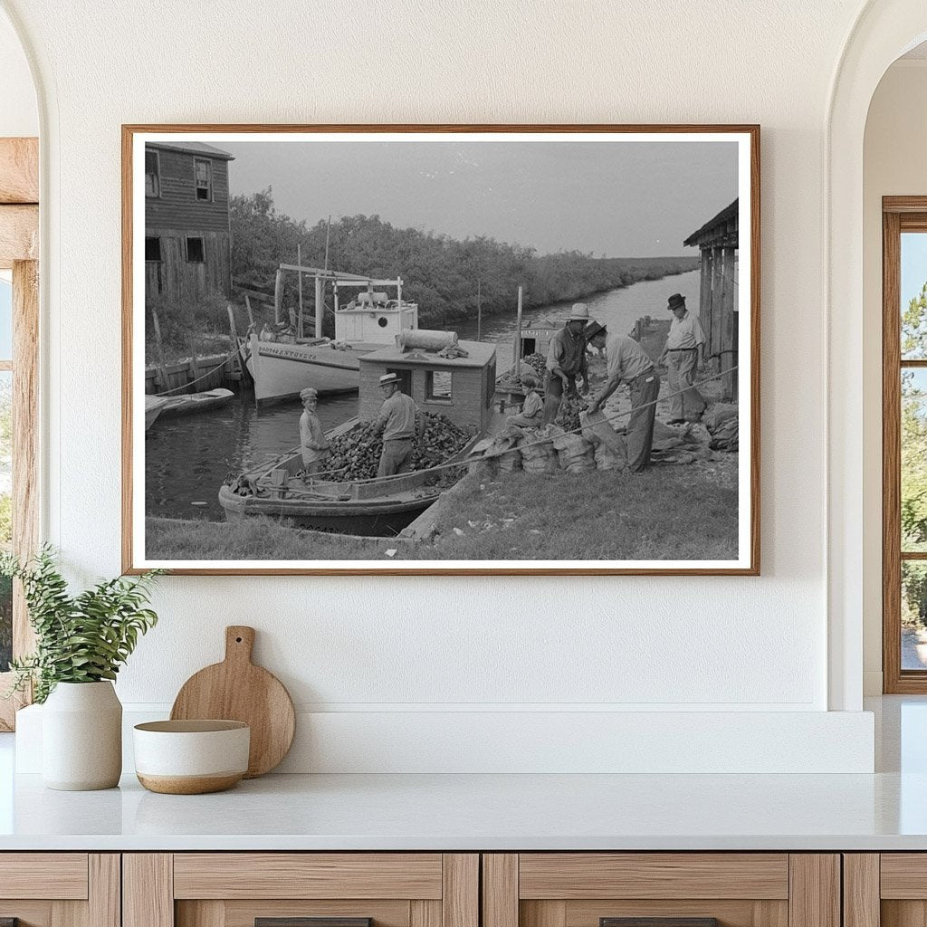 Vintage 1938 Unloading Oysters in Olga Louisiana