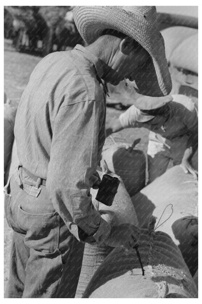 Rice Workers Marking Sacks in Crowley Louisiana 1938