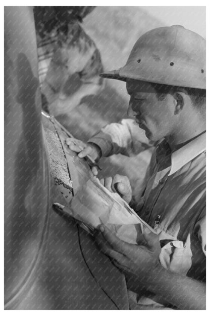 Man in Tropical Helmet Examines Rice in Crowley Louisiana 1938