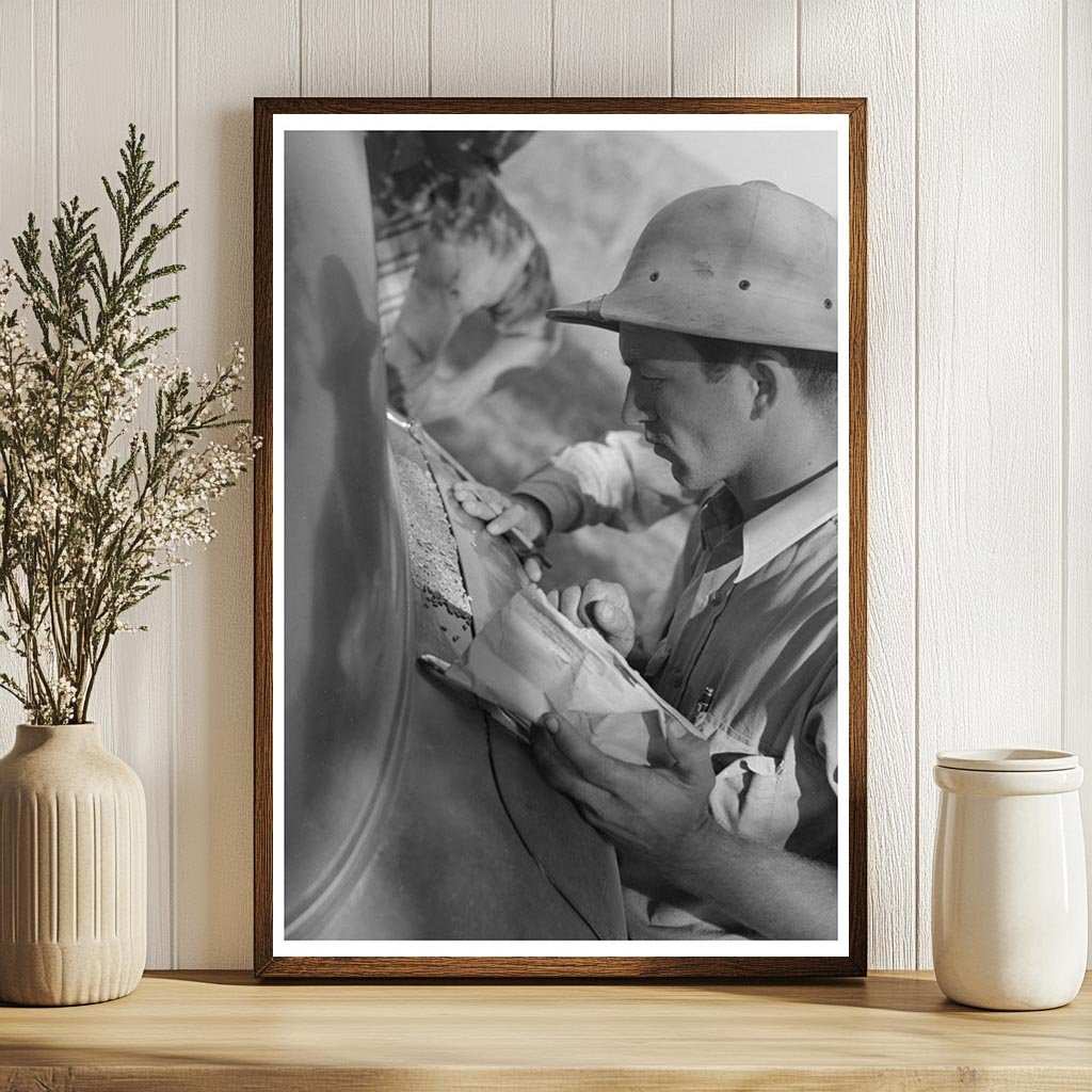 Man in Tropical Helmet Examines Rice in Crowley Louisiana 1938