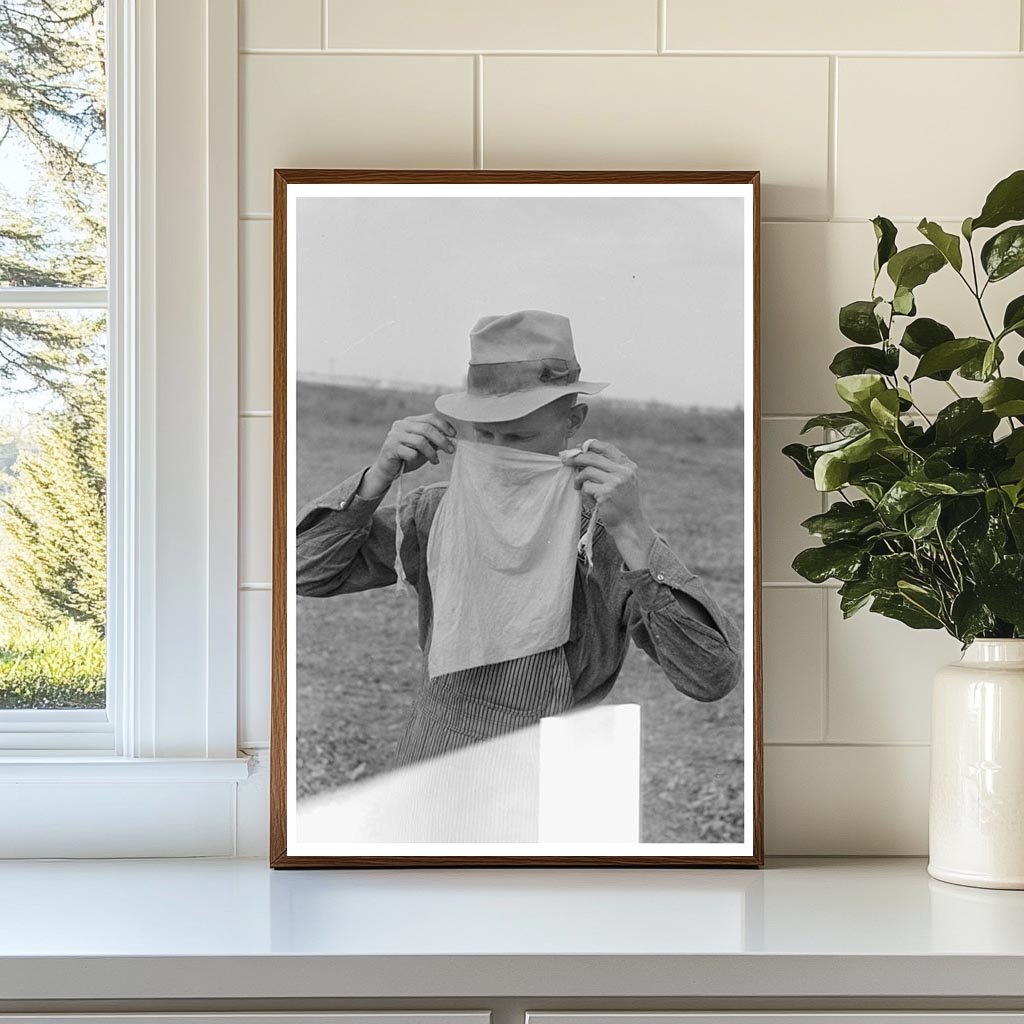 Farmer in Arkansas with Dust Mask during Haying 1938